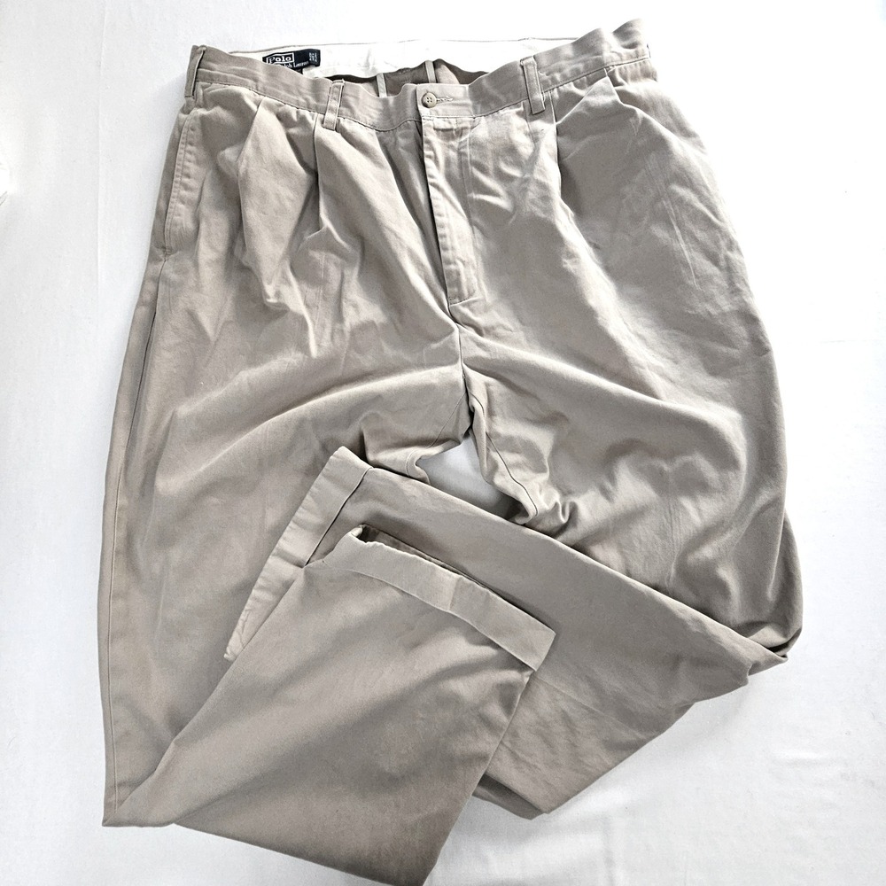 Polo Ralph Lauren Hammond Pant Khaki Tan Pleated Cuffed Chinos Mens 42x32